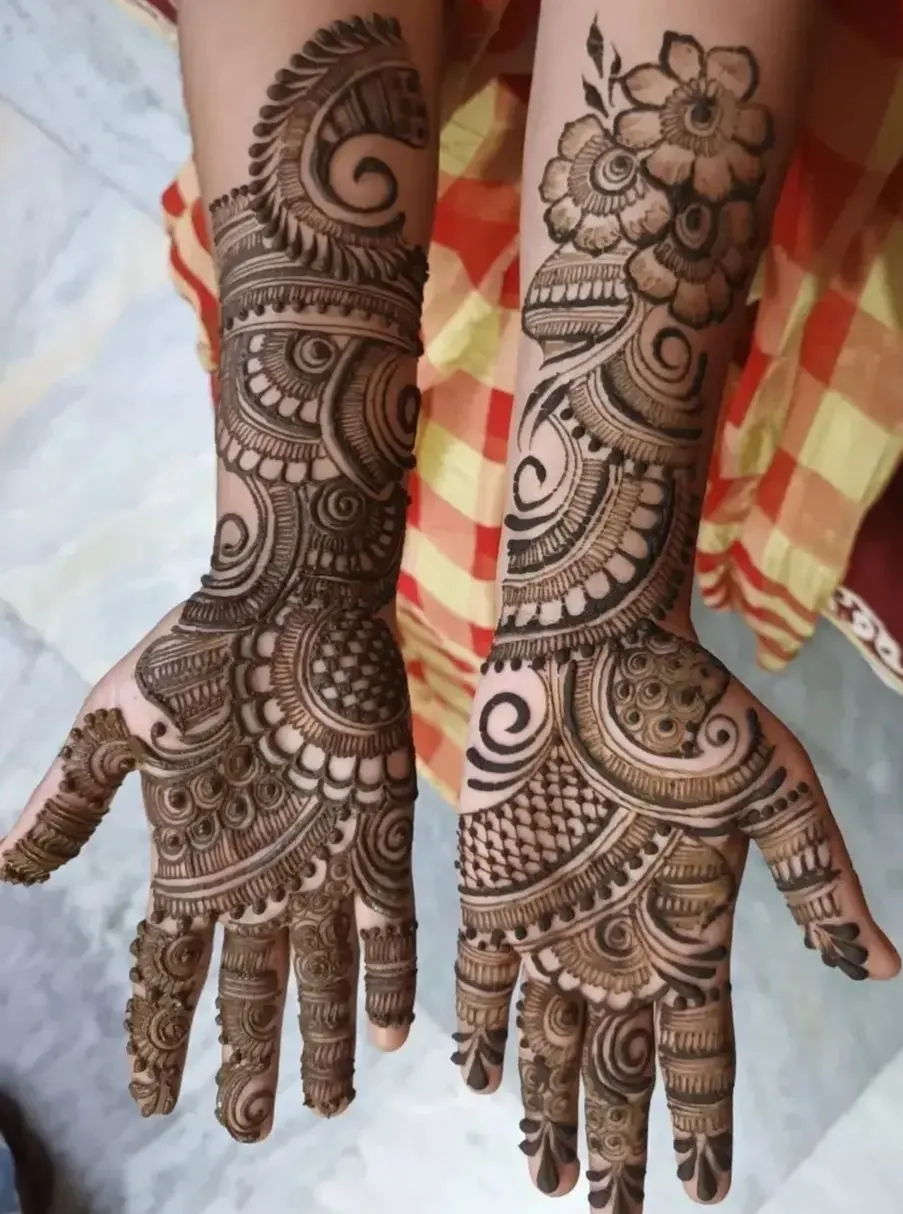 Full bridal mehendi worked across one hand